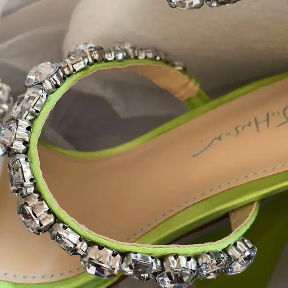 Betsey Johnson Perry Citron Neon Green Rhinestone Strappy Heels Size 8 and 8.5